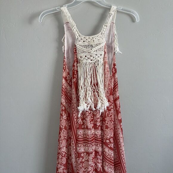 Zara Paisley Fringe Maxi Dress Woman Size XS-S Sleeveless Red White Sleeveless - Picture 8 of 10